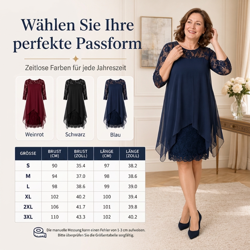 💕Damen elegantes Kleid mit Spitzenüberzug und asymmetrischem Saum