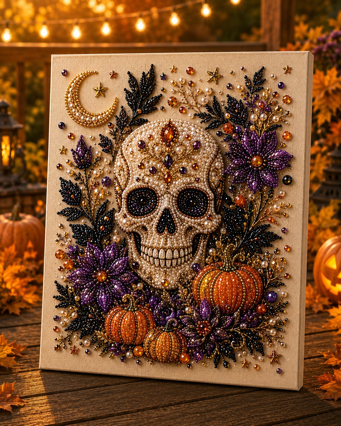👻✨50.000 VERKAUFT!🎃 Halloween Perlkunst DIY-Kit – Keine Malfähigkeiten erforderlich, einfach Perlen zuordnen und platzieren. Erstelle gruselig-süße Dekoration für ein gemütliches Herbst-Zuhause! 🧵🖼️