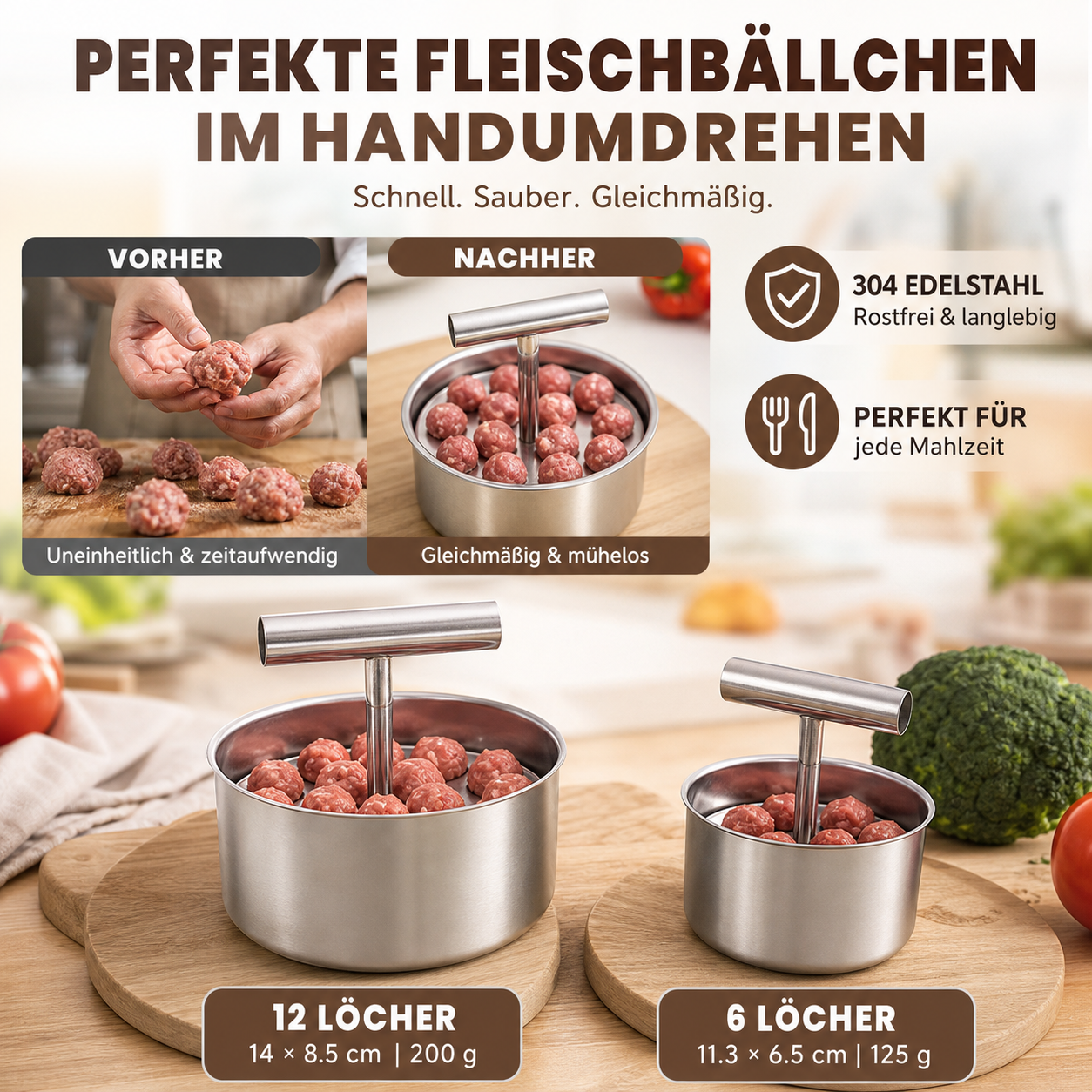 🍡 50% RABATT! 🥩 Fleischbällchen-Maker – Edelstahl, lebensmittelecht & praktisch ✨