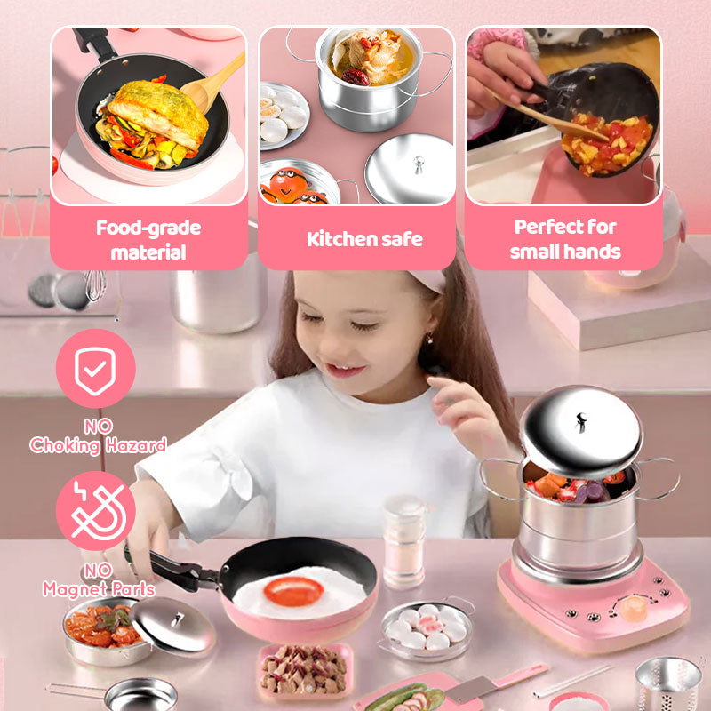 🔥 54% RABATT! 🎁👧🏻 Realistisches Mini-Kochset – Komplettes 22-teiliges Set mit Herd und Küchenutensilien für Kinder | Perfekt als Geschenk 🍳👨‍🍳