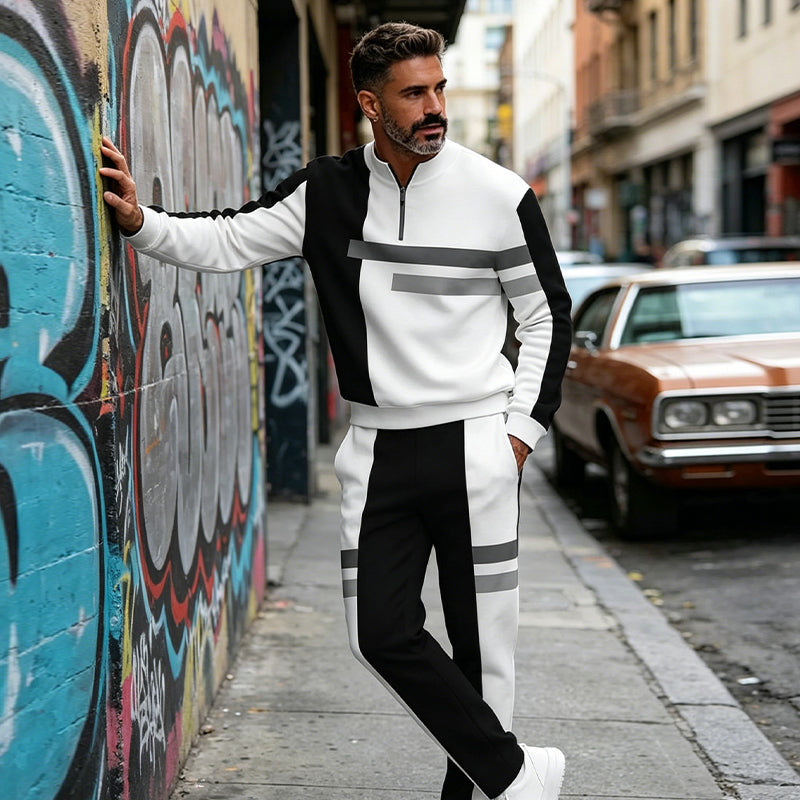 👕Trainingsanzug für Herren mit Halbem Reißverschluss & Farbblock-Design – Moderner Look, Bequeme Passform & Perfekt Für Sport & Freizeit 👖