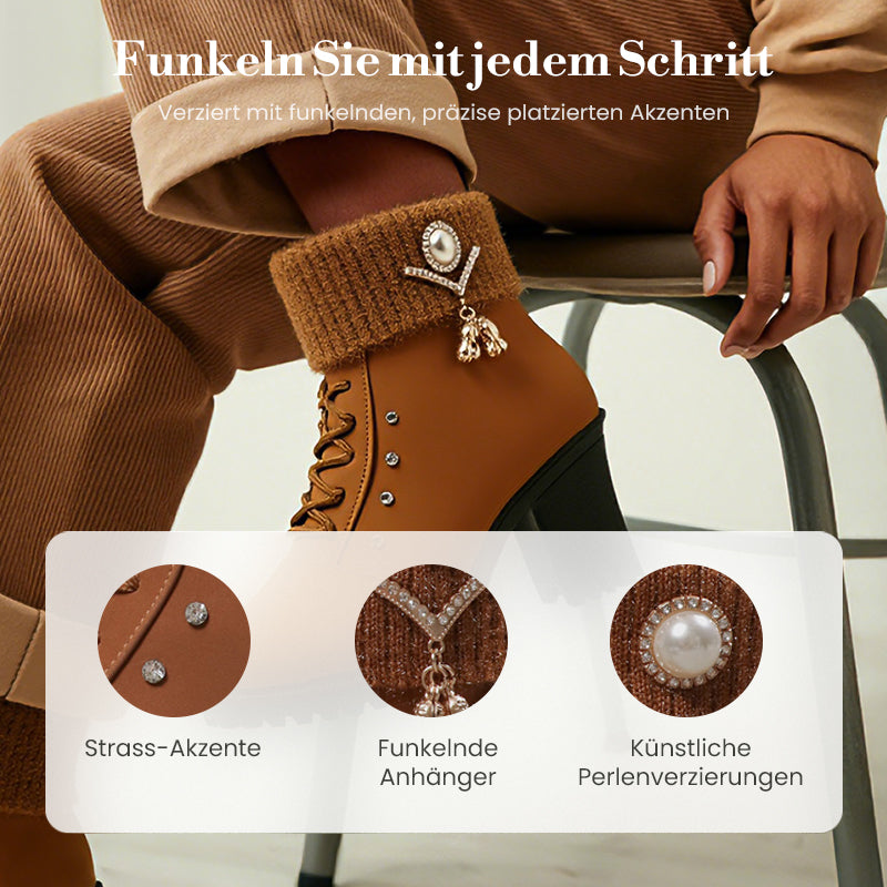 👢 Warm gefütterte Damenstiefeletten mit Blockabsatz