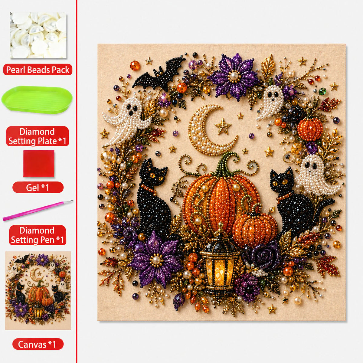 👻✨50.000 VERKAUFT!🎃 Halloween Perlkunst DIY-Kit – Keine Malfähigkeiten erforderlich, einfach Perlen zuordnen und platzieren. Erstelle gruselig-süße Dekoration für ein gemütliches Herbst-Zuhause! 🧵🖼️