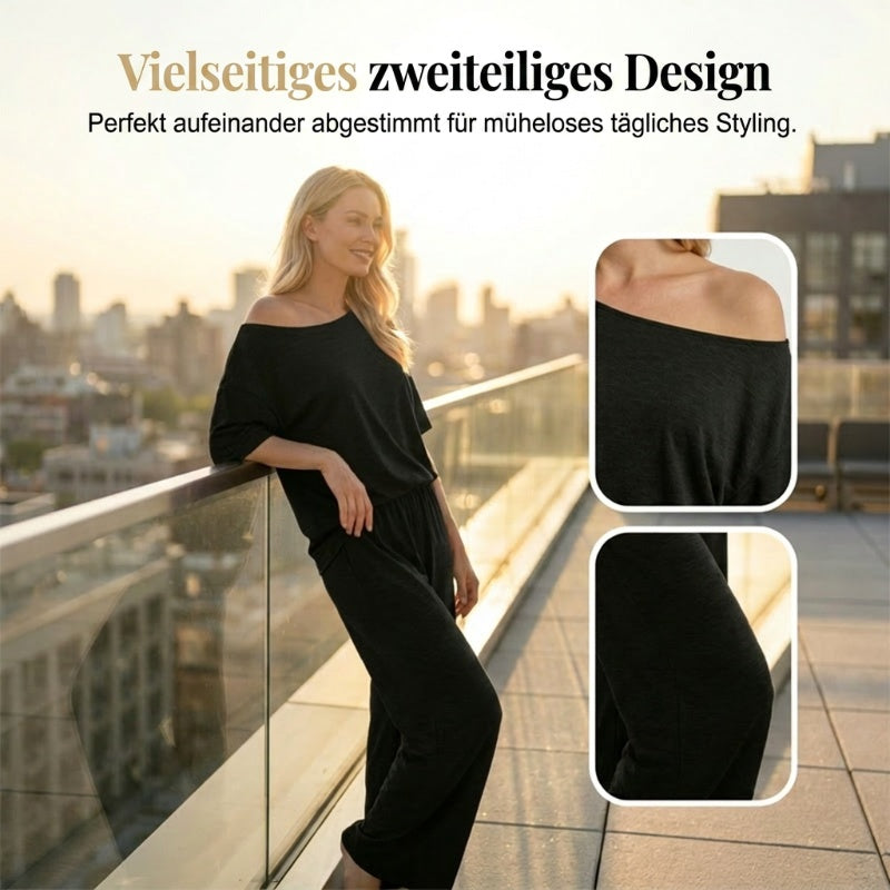 💃 2-teiliges Set – Schulterfreies Oberteil und Hose für Damen 🌟