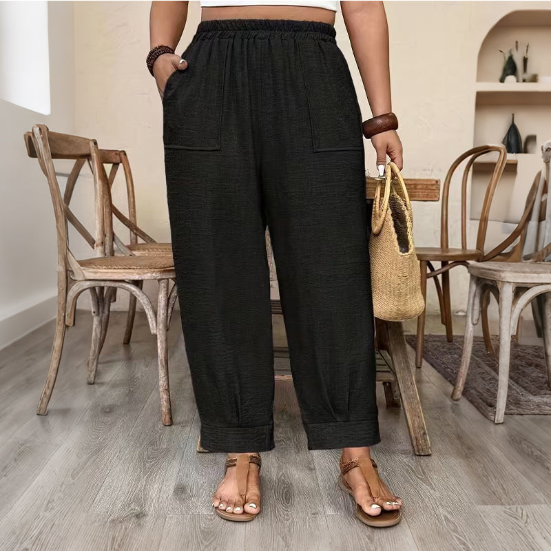 👖 50% RABATT! 🌾 Damen Leinen-Optik Freizeithose – Elastischer Bund, lockerer Schnitt & Taschen – Super bequem für Alltag, Reisen oder warme Tage – stilvoll & leicht 🤍✨