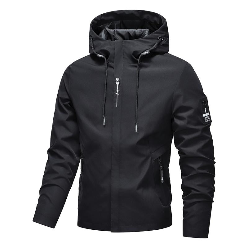 🔥Kostenloser Versand Herren-Kapuzenjacke, einfarbig, wasserdicht, winddicht, mit Kordelzug und Reißverschluss