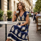 🌞 Neu für Frühling & Sommer👗 V-Ausschnitt Barock Maxi Kleid – hochwertige Taille, knitterfreier Stoff – perfekt für Urlaub & Alltag ✨🌿