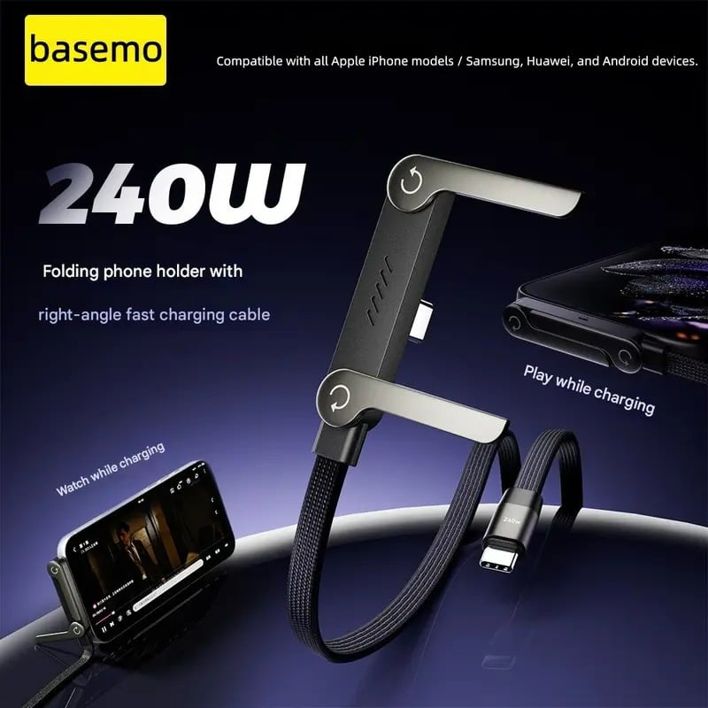 📱 50% RABATT! ⚡ 2-in-1 Geflochtenes Schnellladekabel mit Handyhalter – 240W Ultra-Fast, Stabiler Stand & Kein Kabelsalat 🔋