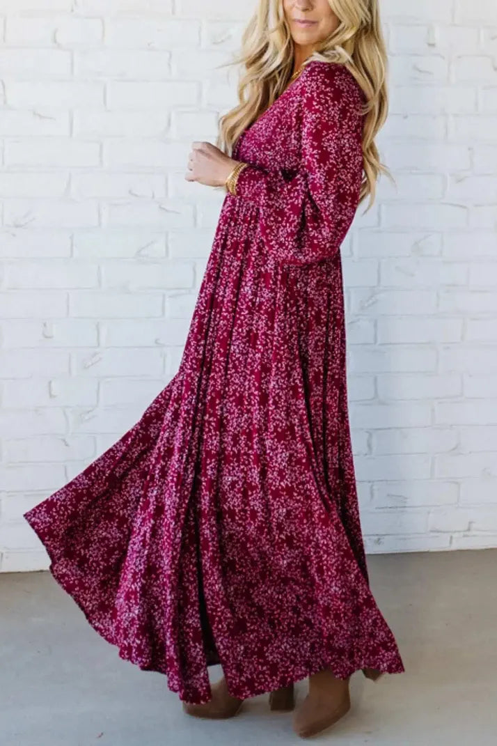 💃Blumen-Maxikleid aus Viskose mit geraffter Taille und Futter.