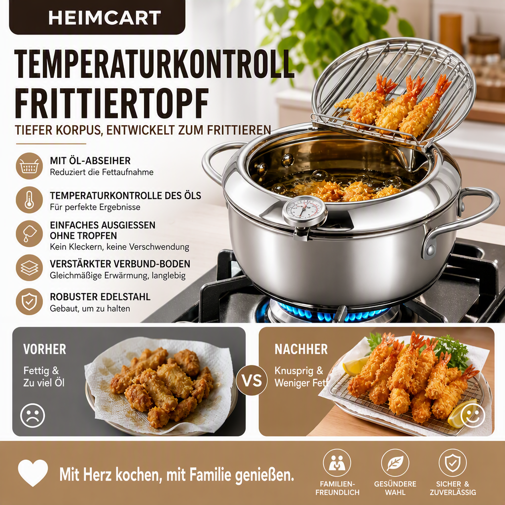 🍤 Nur für kurze Zeit: 50 % Rabatt! ⚡ Tempura-Fritteuse aus Edelstahl 201 – mit Thermometer, Abtropfgitter und tiefem Korpus ✨