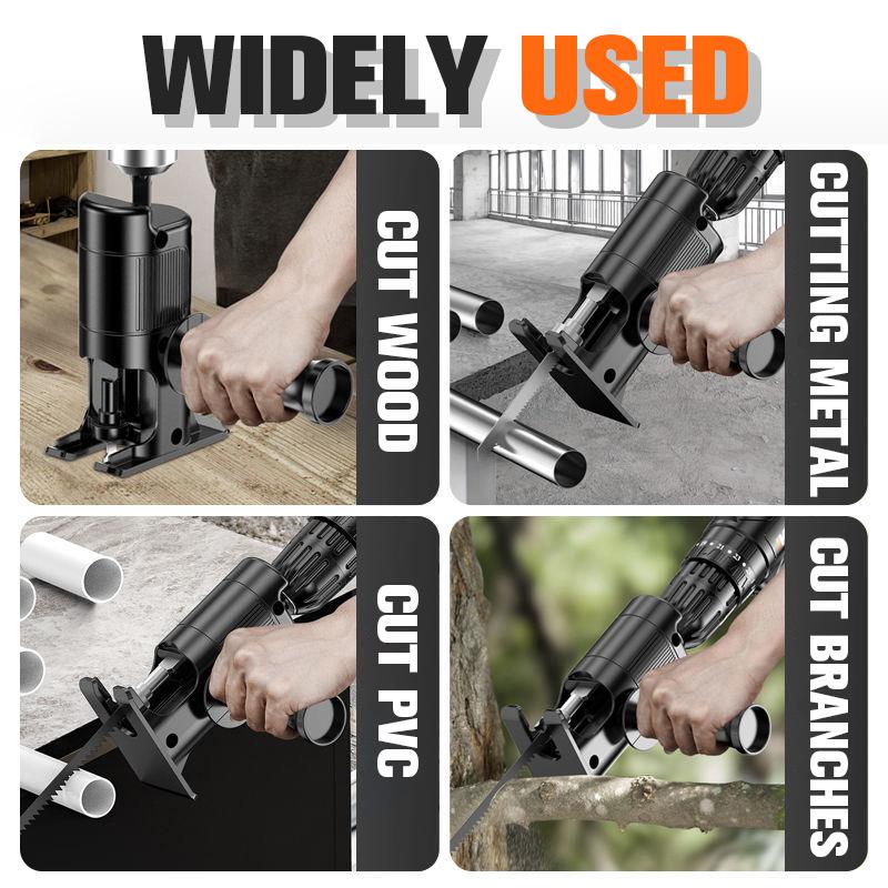 💥 50% Rabatt! 🔧 Säbelsäge-Adapter für Bohrmaschinen – verwandelt Bohrer in Säge. Stahl-Sägeblatthalter, ergonomischer Griff. Inklusive 3 Sägeblätter (Holz, Metall, Kunststoff). Max. Aufnahme Ø 10 mm ⚡