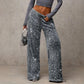 💖Damenhose mit Pailletten und weitem Bein, elastischem Bund
