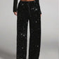💖Damenhose mit Pailletten und weitem Bein, elastischem Bund