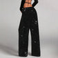 💖Damenhose mit Pailletten und weitem Bein, elastischem Bund