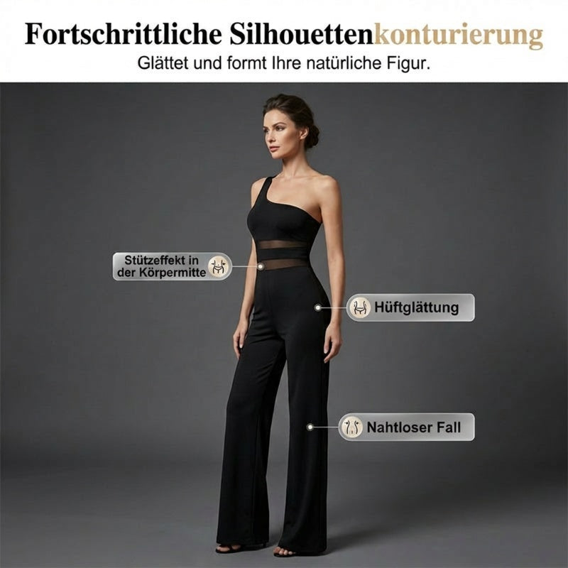 ✨🔥One-Shoulder Jumpsuit mit weitem Bein und Netzeinsatz