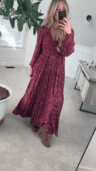 💃Blumen-Maxikleid aus Viskose mit geraffter Taille und Futter.