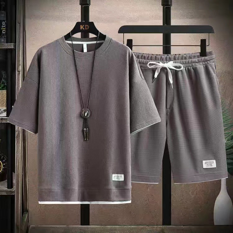 Herren 2-teiliges Set aus Waffelstoff: Kurzarm-T-Shirt & Shorts