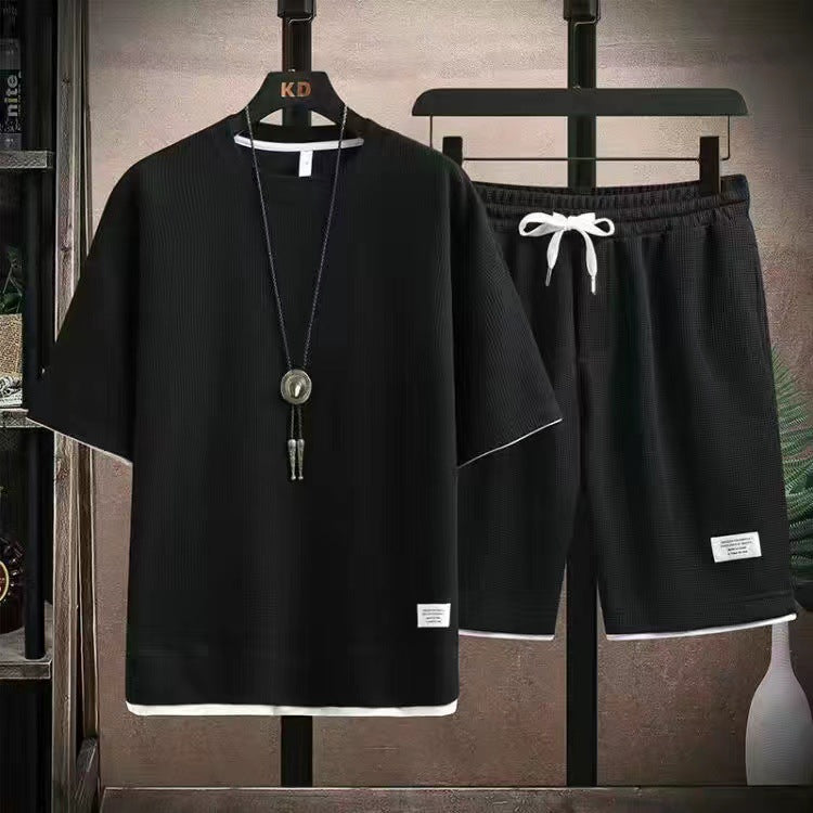 Herren 2-teiliges Set aus Waffelstoff: Kurzarm-T-Shirt & Shorts