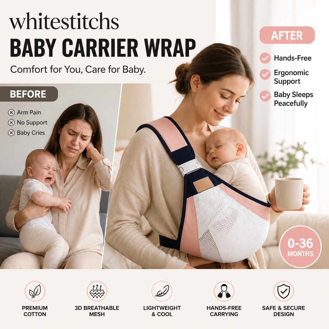 👶 50% RABATT! 🧸 4-in-1-Trage mit atmungsaktivem Mesh – 0–36 Monate, vorne & hinten – Tragekomfort & Nähe, Hände frei ✨