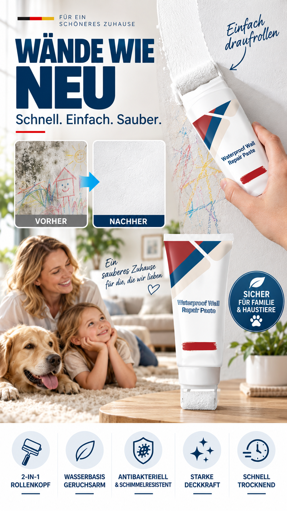 ⏳Nur für kurze Zeit – 50% RABATT⏰🔥All-in-One-Wandspachtelmasse mit Walzenpinsel