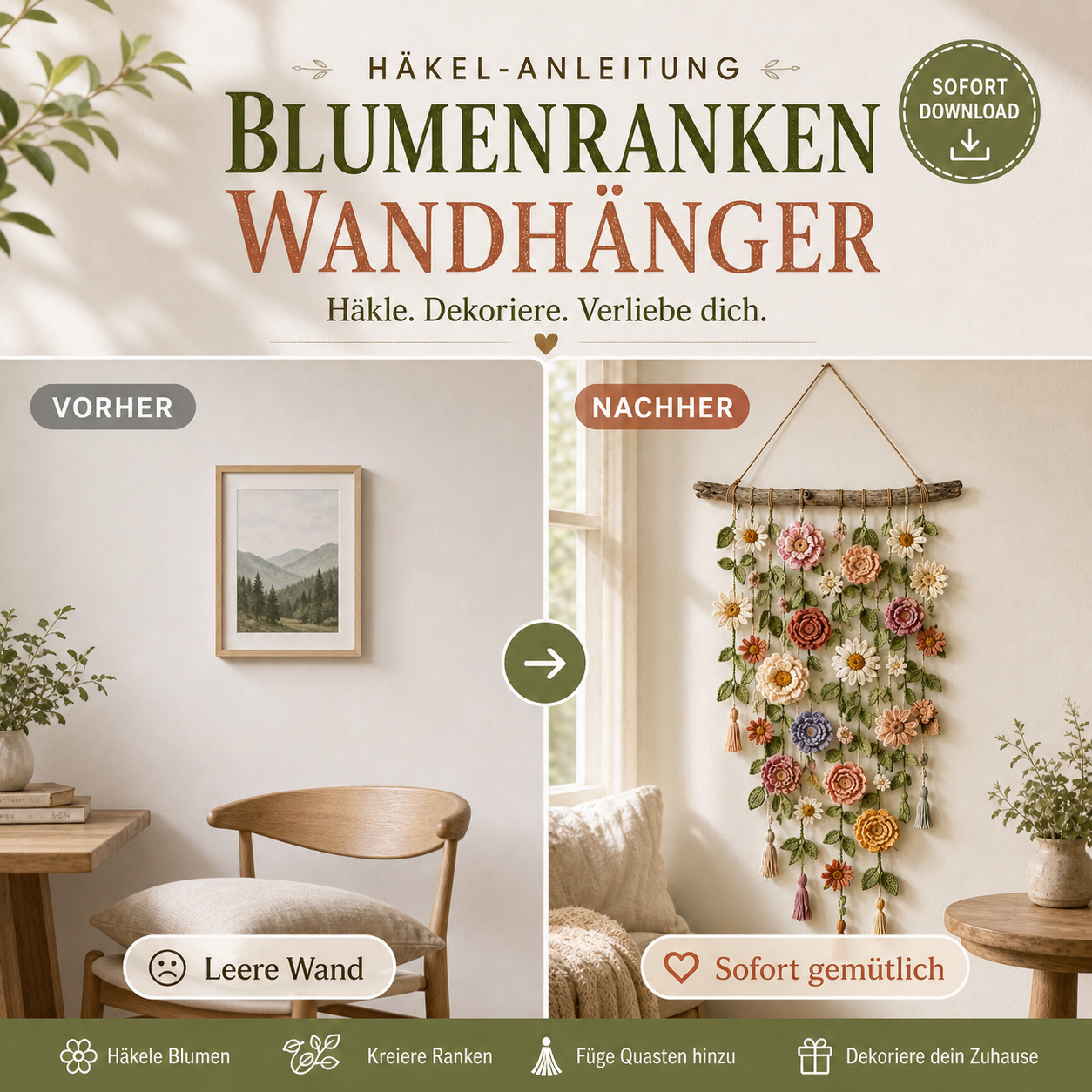 ❄️Sommerfrische 50 % Rabatt!🌸Boho-Dekoration mit all'uncinetto Blumen 🌸🌿
