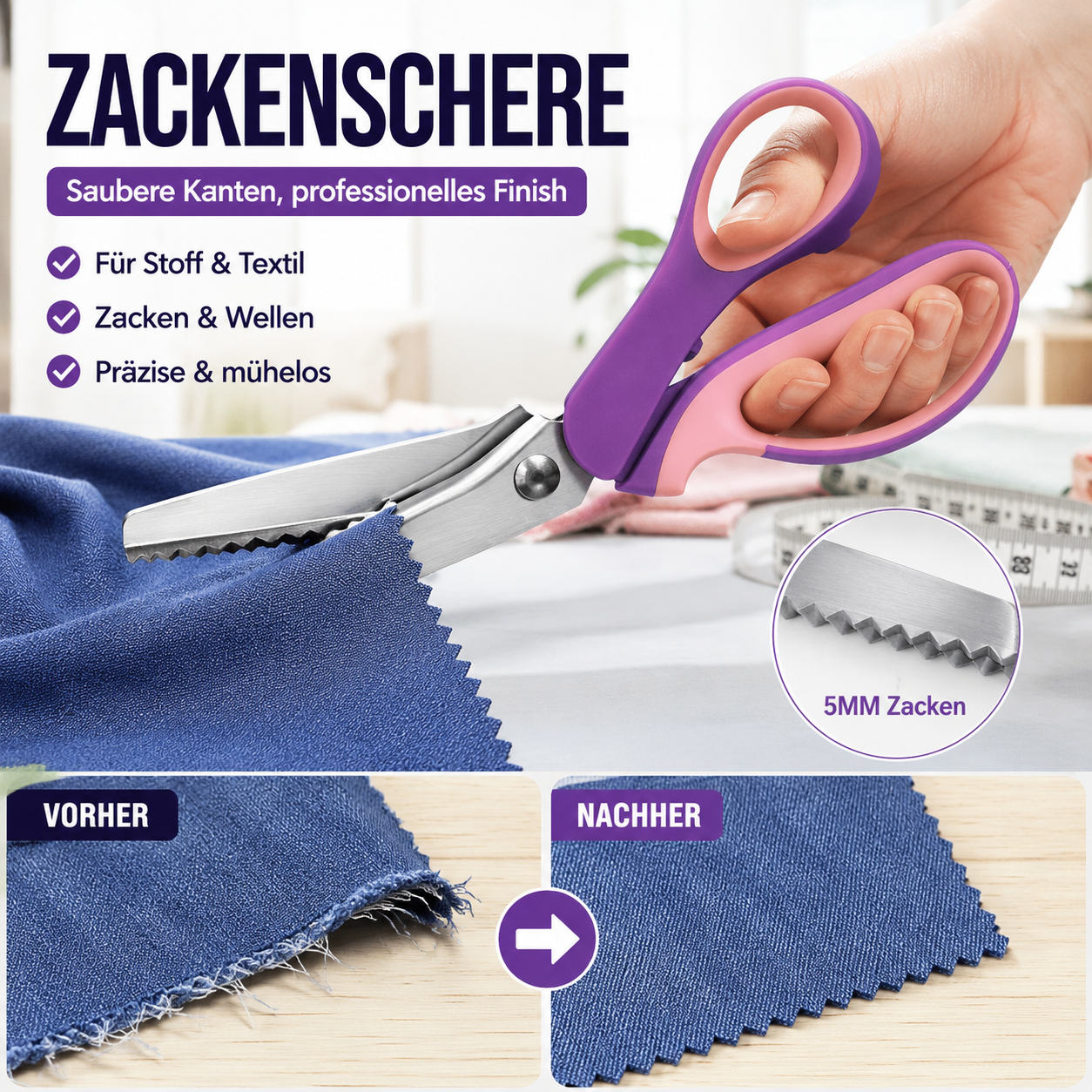 ✂️ 50% RABATT! 🧵 Zickzack-Schere – Vielseitig, gezackt & praktisch für Näharbeiten ✨