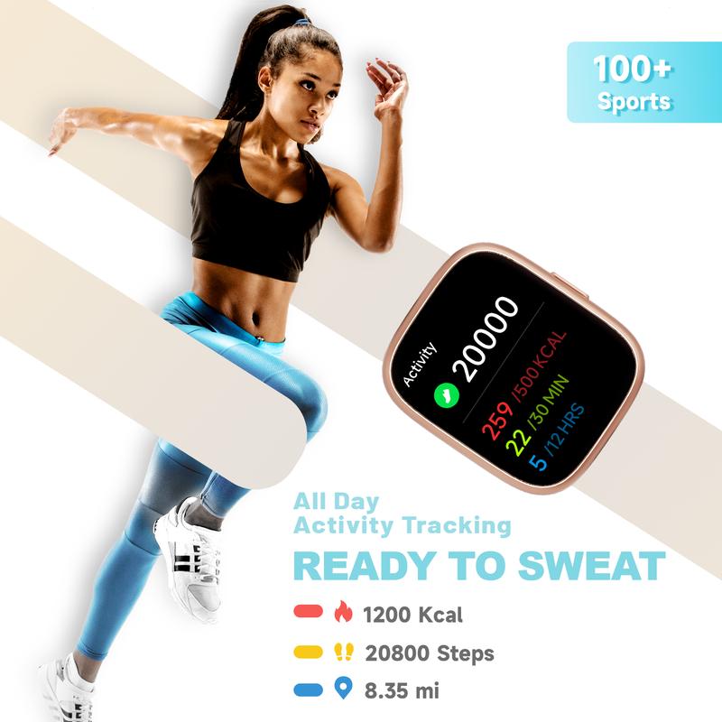 Smartwatch für Frauen und Männer, Fitness-Tracker mit Anrufannahme/-tätigung, Fitnessuhr mit Schlaf-Tracker/100 Sportarten/IP68 wasserdichtem Schrittzähler