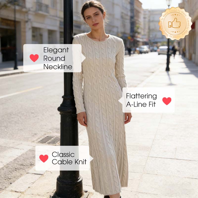 👗Langärmliges Strickkleid für Damen mit Zopfmuster