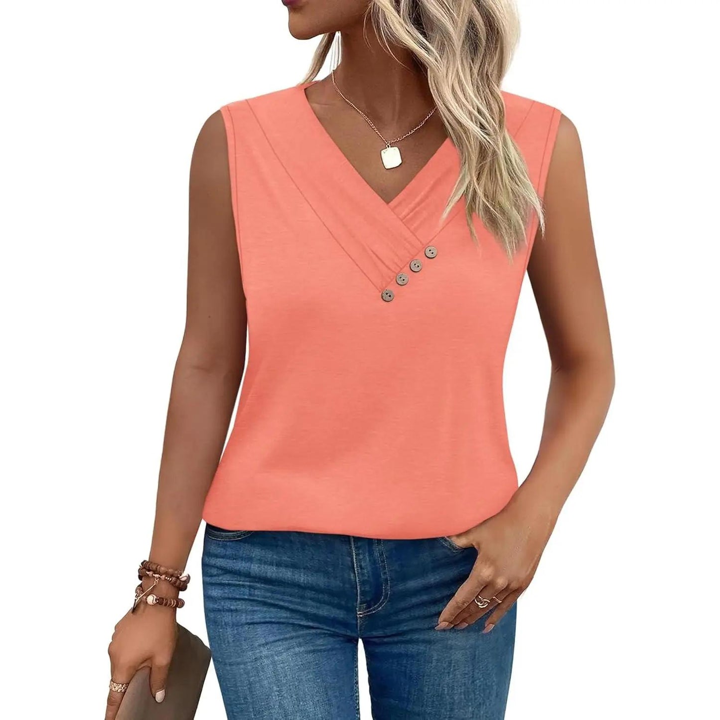 Einfarbiges V-Ausschnitt-Tanktop für Damen – atmungsaktiv & vielseitig