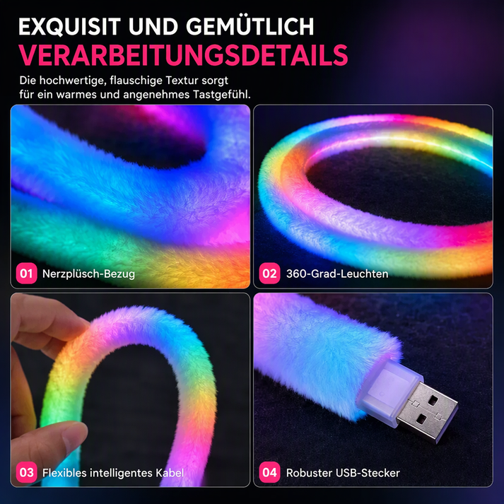 ✨ 50% RABATT! 🌟360° rundum leuchtendes plüschiges Neon-LED-Streifenlicht mit RGB-Verfolgungs- und Fließlichteffekt, per Bluetooth-App und Fernbedienung steuerbar
