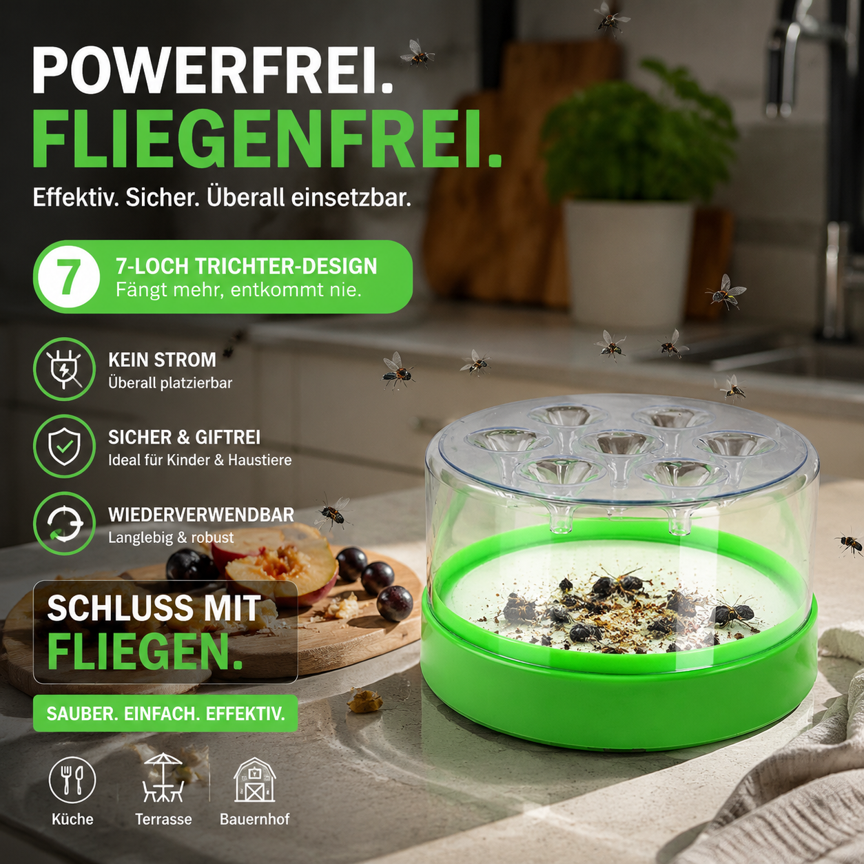 Wiederverwendbare, nicht-elektrische Fliegenfalle – sicher für Haustiere und Kinder 🐶👶🚫⚡