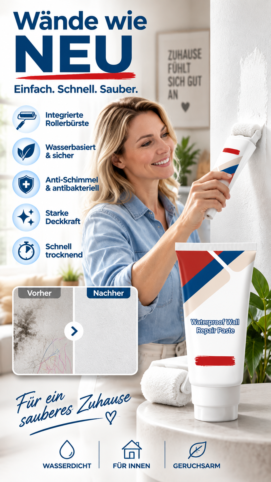 ⏳Nur für kurze Zeit – 50% RABATT⏰🔥All-in-One-Wandspachtelmasse mit Walzenpinsel