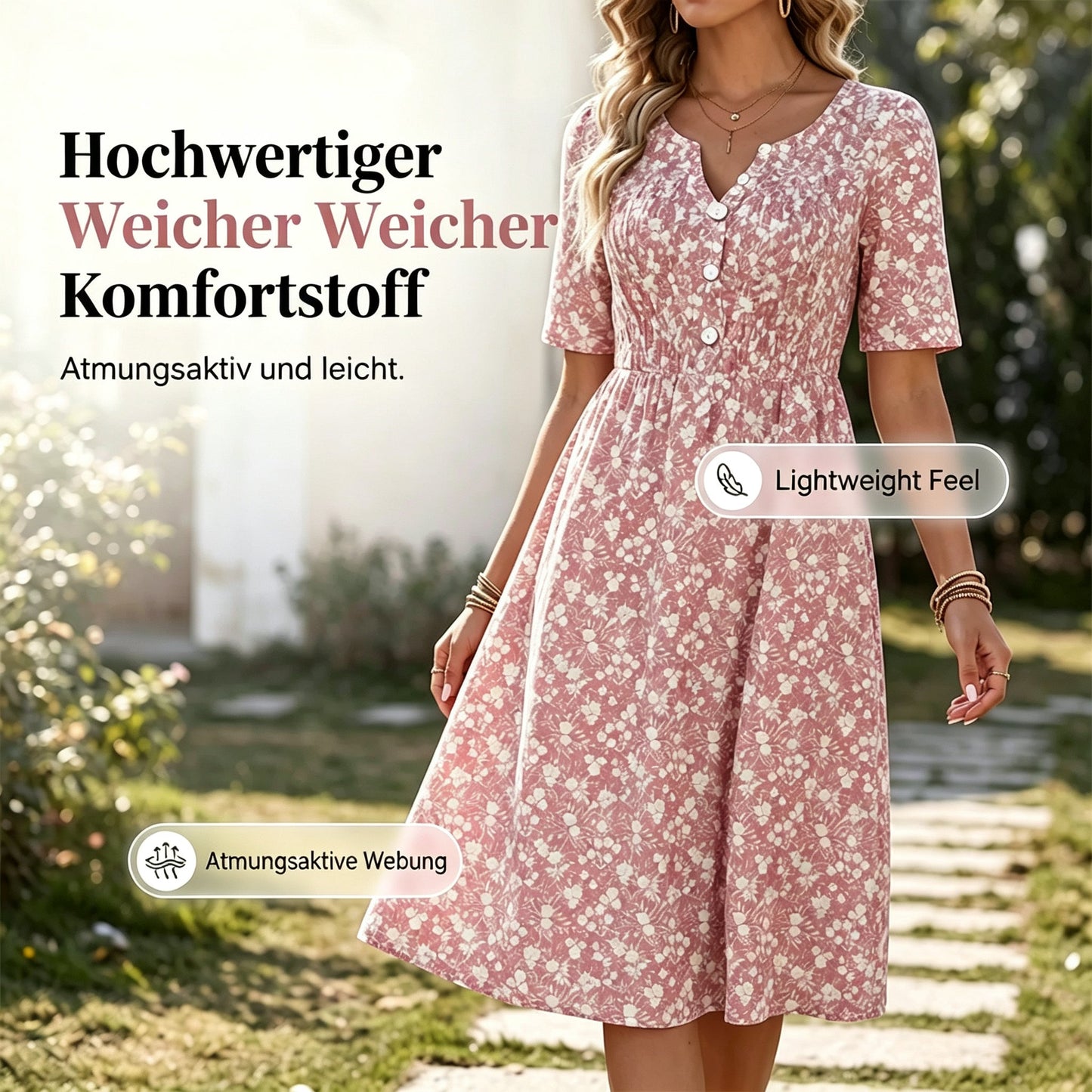 🏖️ Sommer-Sale 60% Rabatt 🏝️👗Lässiges V-Ausschnitt-Kleid für Damen mit Print & Taschen✨