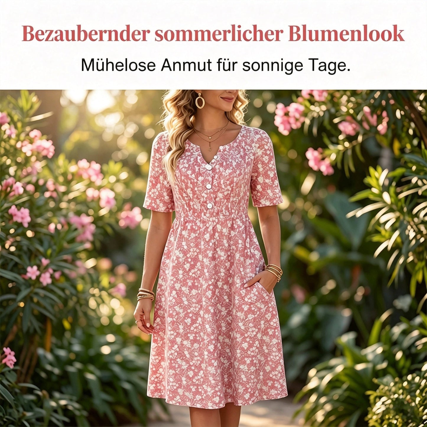 🏖️ Sommer-Sale 60% Rabatt 🏝️👗Lässiges V-Ausschnitt-Kleid für Damen mit Print & Taschen✨