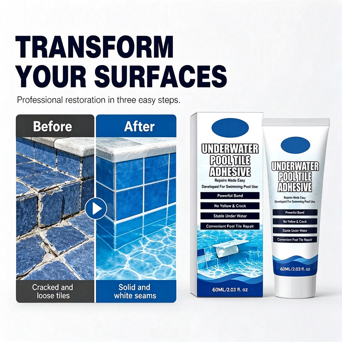 💧 50% RABATT! 🔧 Hochfester Unterwasser-Kleber – Für Poolfliesen & Reparaturen ✨