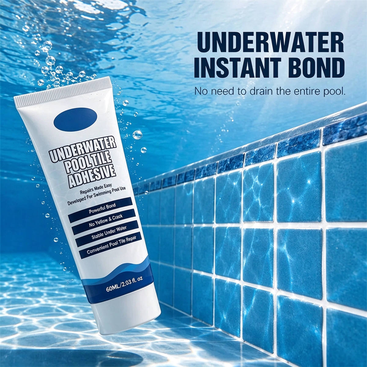 💧 50% RABATT! 🔧 Hochfester Unterwasser-Kleber – Für Poolfliesen & Reparaturen ✨