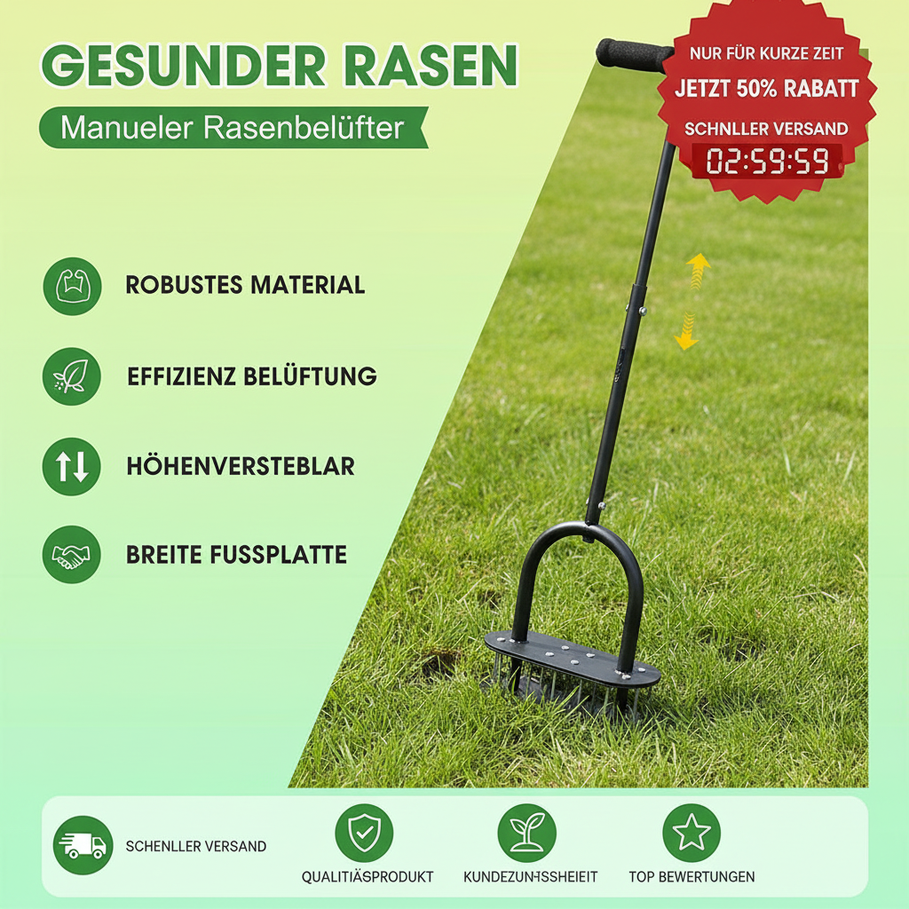🌱50% RABATT! ✨ Manueller Rasenbelüfter aus Karbonstahl mit verstellbarem Griff
