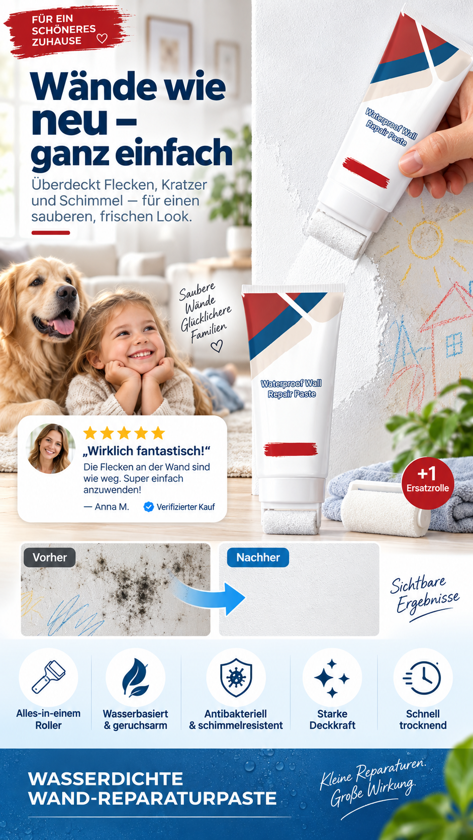 ⏳Nur für kurze Zeit – 50% RABATT⏰🔥All-in-One-Wandspachtelmasse mit Walzenpinsel