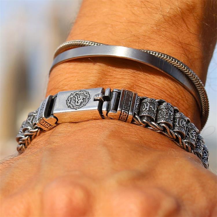 ⏳Limited-time 50% off⏰Tibetan Prayer Wheel Bracelet – 925 Sterling Silver, Lucky Charm & Valentine's Day Gift⛓️