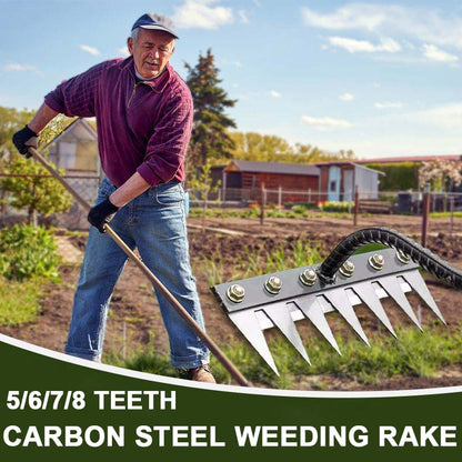 🌿 50% OFF NOW! 🧤 5/6/7/8 Unkrautrechen mit Gartenzähnen aus Karbonstahl – Langlebig, Ergonomischer Griff & Effizientes Jäten 🌱