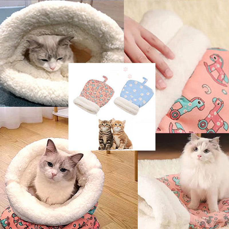 🎉💖Über 66.000 verkauft!🐱🎁Flauschige Katzenhöhle mit Cartoon-Muster – Halbgeschlossen, warm & perfekt für den Winter😴