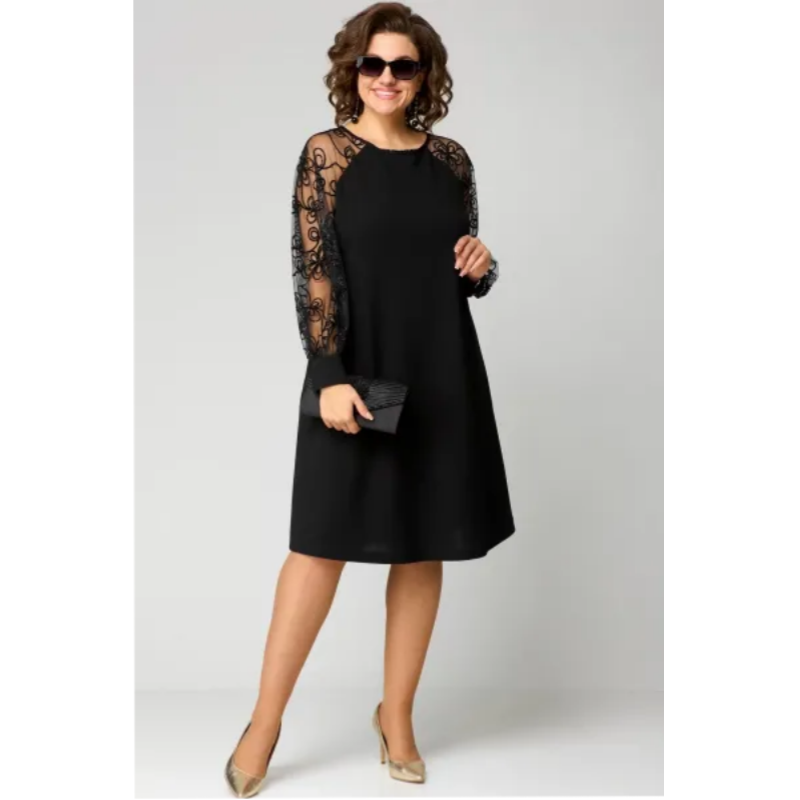 👗 Spitzen-Patchwork-Kleid – Rundhalsausschnitt, Lange Ärmel & Schmeichelhafte Passform für Besondere Anlässe ✨📦