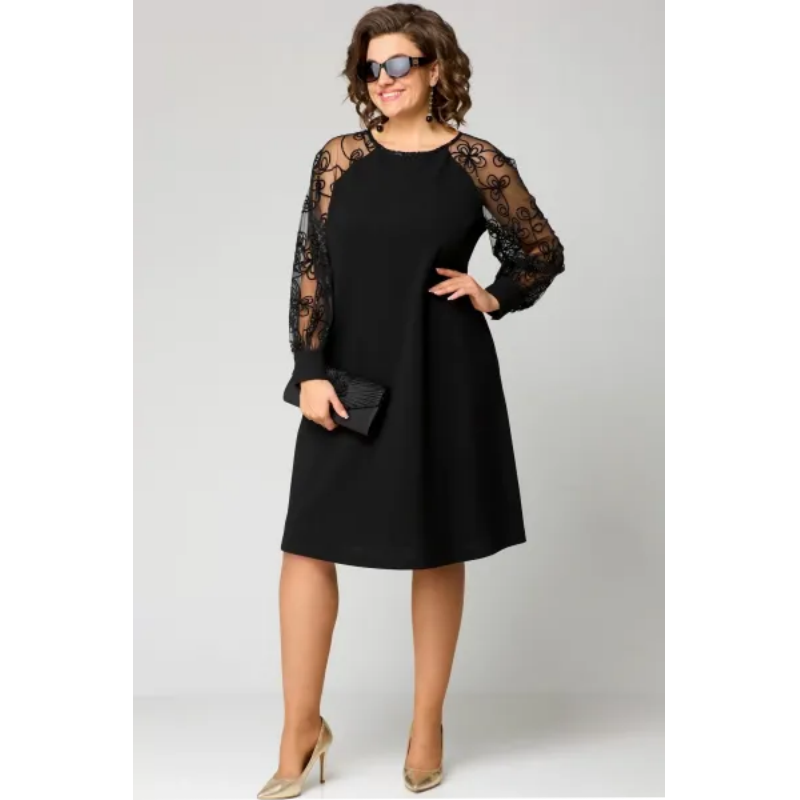 👗 Spitzen-Patchwork-Kleid – Rundhalsausschnitt, Lange Ärmel & Schmeichelhafte Passform für Besondere Anlässe ✨📦