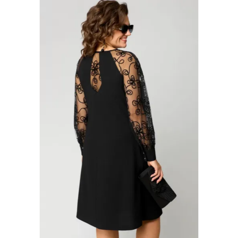 👗 Spitzen-Patchwork-Kleid – Rundhalsausschnitt, Lange Ärmel & Schmeichelhafte Passform für Besondere Anlässe ✨📦