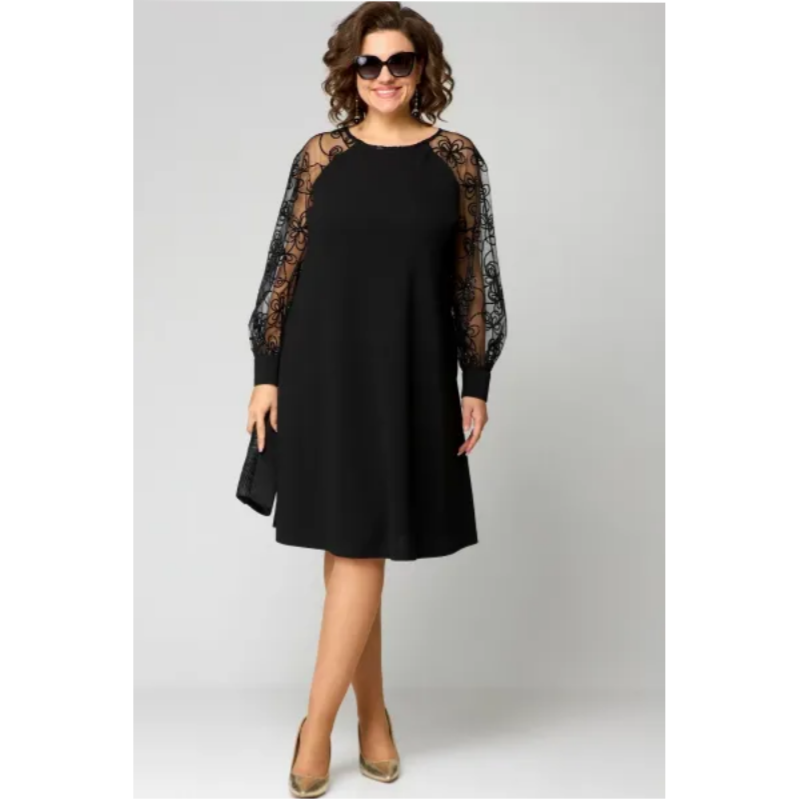 👗 Spitzen-Patchwork-Kleid – Rundhalsausschnitt, Lange Ärmel & Schmeichelhafte Passform für Besondere Anlässe ✨📦