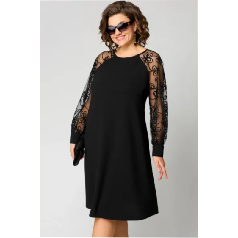 👗 Spitzen-Patchwork-Kleid – Rundhalsausschnitt, Lange Ärmel & Schmeichelhafte Passform für Besondere Anlässe ✨📦
