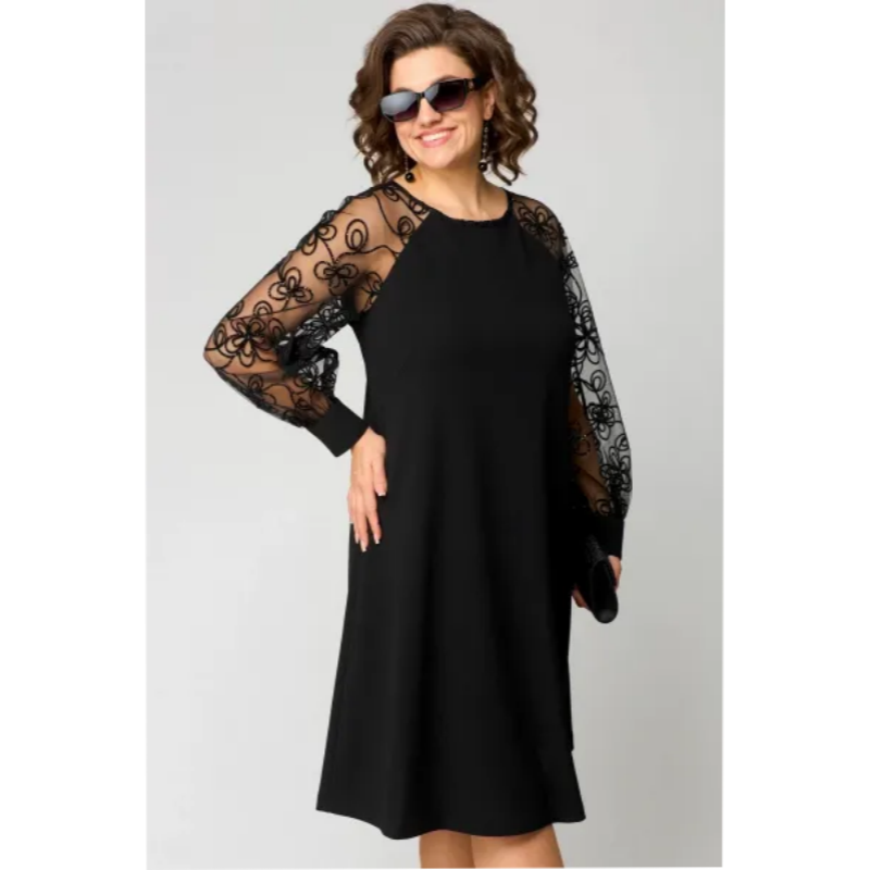 👗 Spitzen-Patchwork-Kleid – Rundhalsausschnitt, Lange Ärmel & Schmeichelhafte Passform für Besondere Anlässe ✨📦
