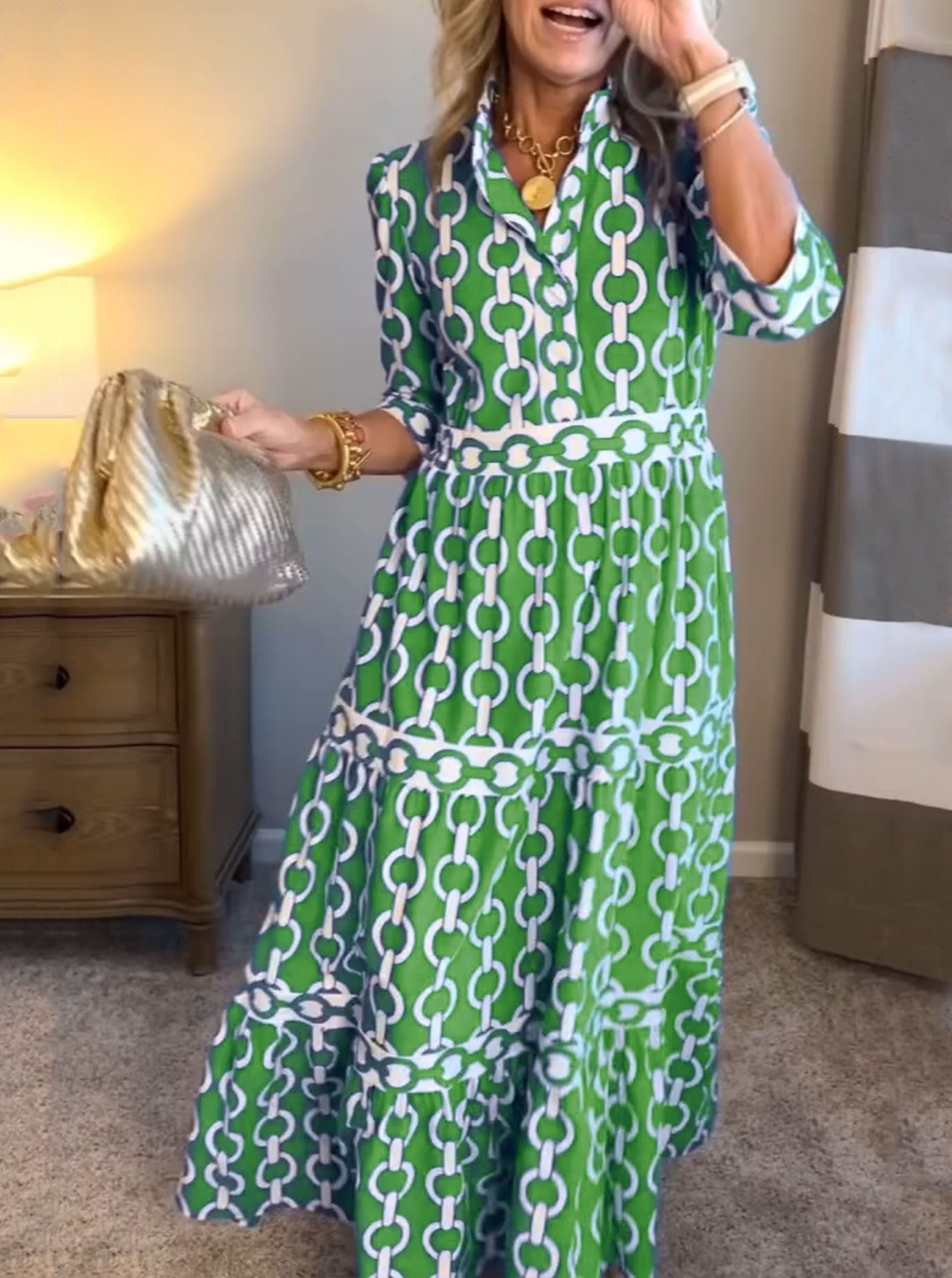 🎉Frühlings-Sonderangebot 49% Rabatt🌸💐Maxikleid für Damen mit geometrischem Print und V-Ausschnitt