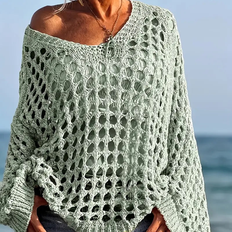 👚💖 Damen Casual Häkelstrick-Top – Einfarbig, Leicht & Perfekt Für Den Alltag & Warme Tage ☀️