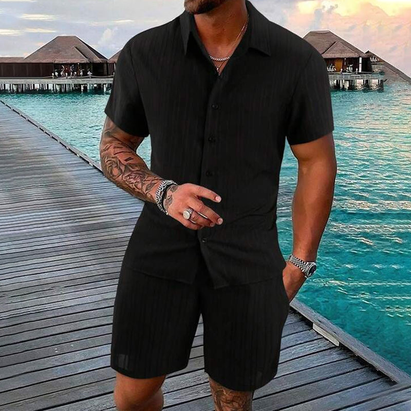 Herren Freizeit Set – Kurzarm Hemd & Shorts, Locker und Bequem für Strand und Freizeit👕👖